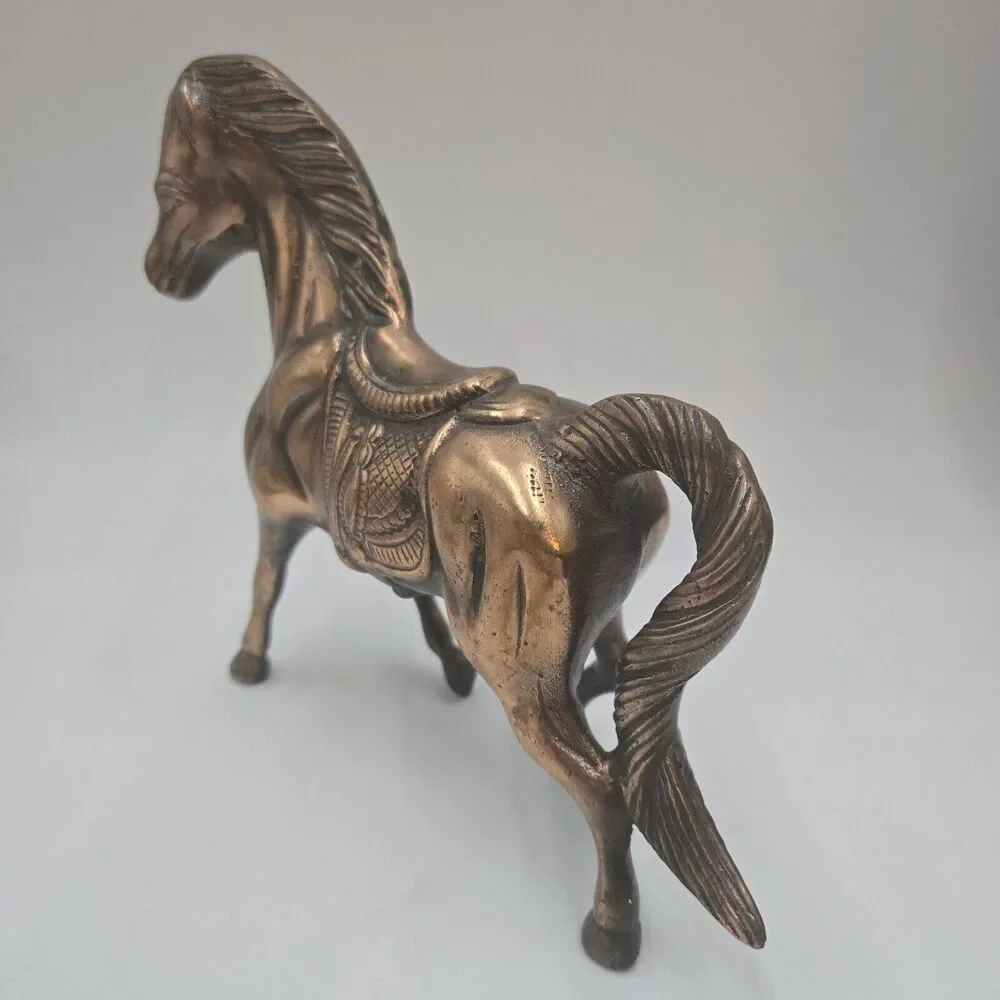 Vintage Copper Finish Cast Pot Metal Running Horse Sculpture Statue